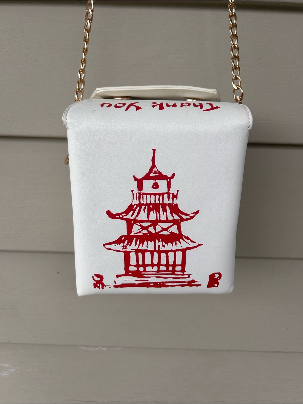Chinese Takeout White & Red Pagoda Print Crossbody Bag